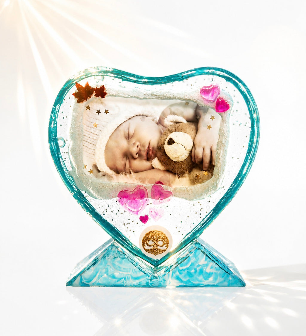 Corazón de resina personalizado con la fotografía de un bebé